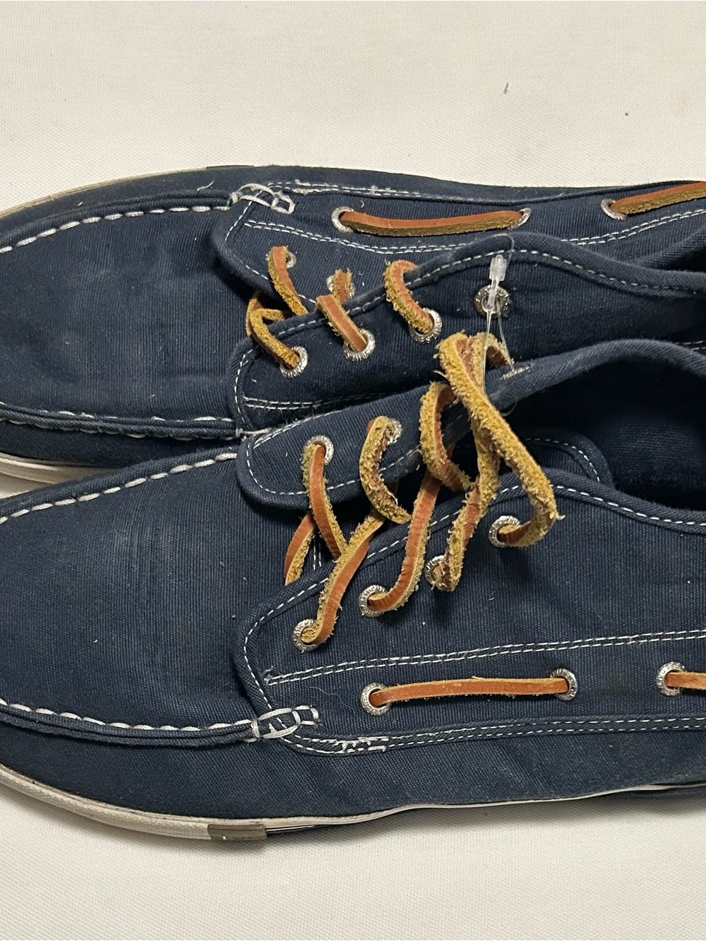 Men's Navy Canvas Boat Shoes with Brown Leather Laces